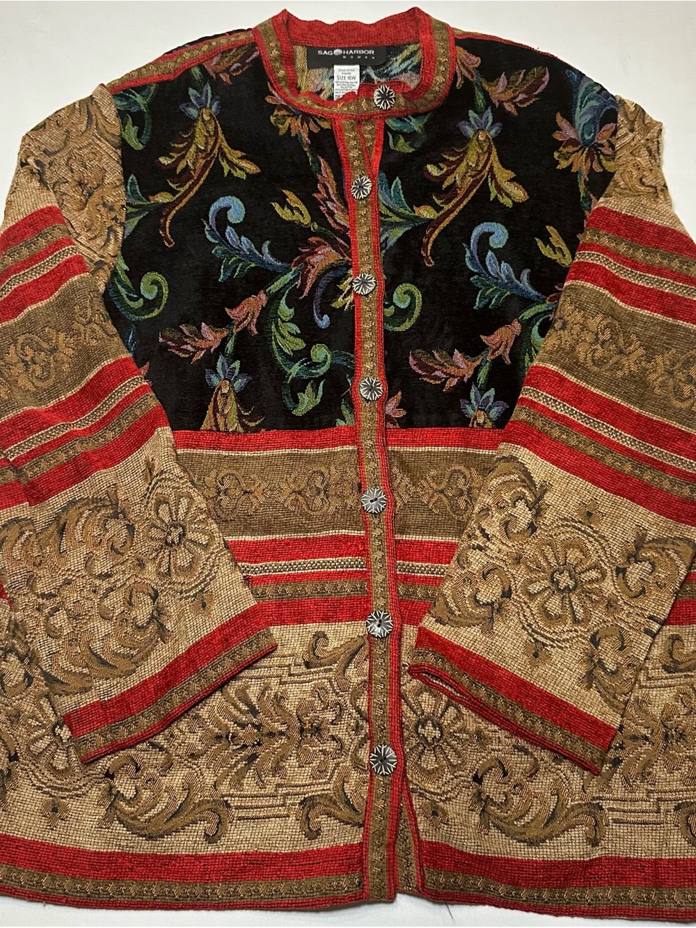 Vtg 90s Sag Harbor Tapestry Brocade Jacket Plus Size 16W Boho Maximalist